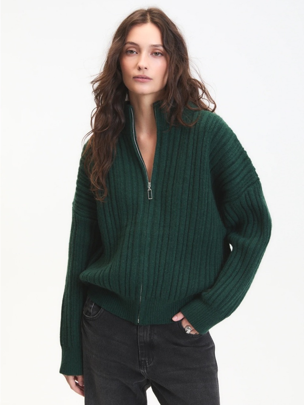 Vintage Liz Claiborne Lizsport Green Ribbed Zip Cardigan Sweater M Petite Cozy